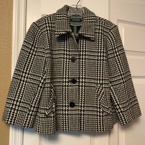 Ralph Lauren Womens Houndstooth Blazer Jacket Wool Blend 14 Petite Cropped